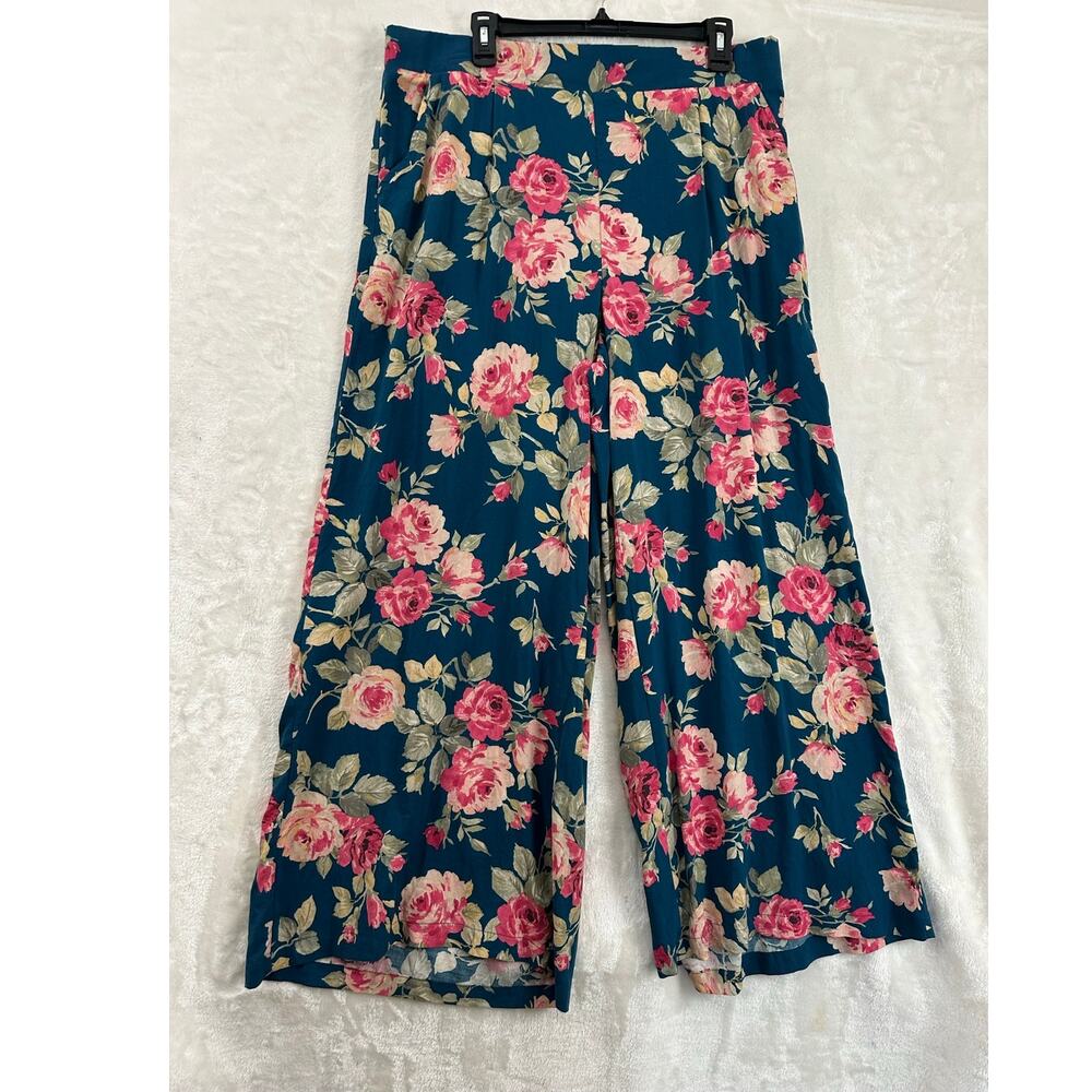 NWT Torrid Wide Leg High Rise Pants 1 1X Boho Roses Coastal
